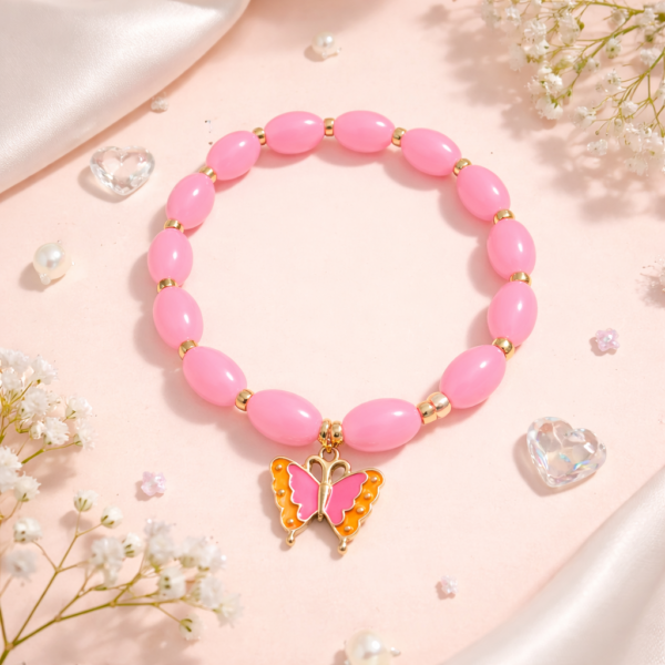 Pink Butterfly Charm Beaded Bracelet for Women & Girls