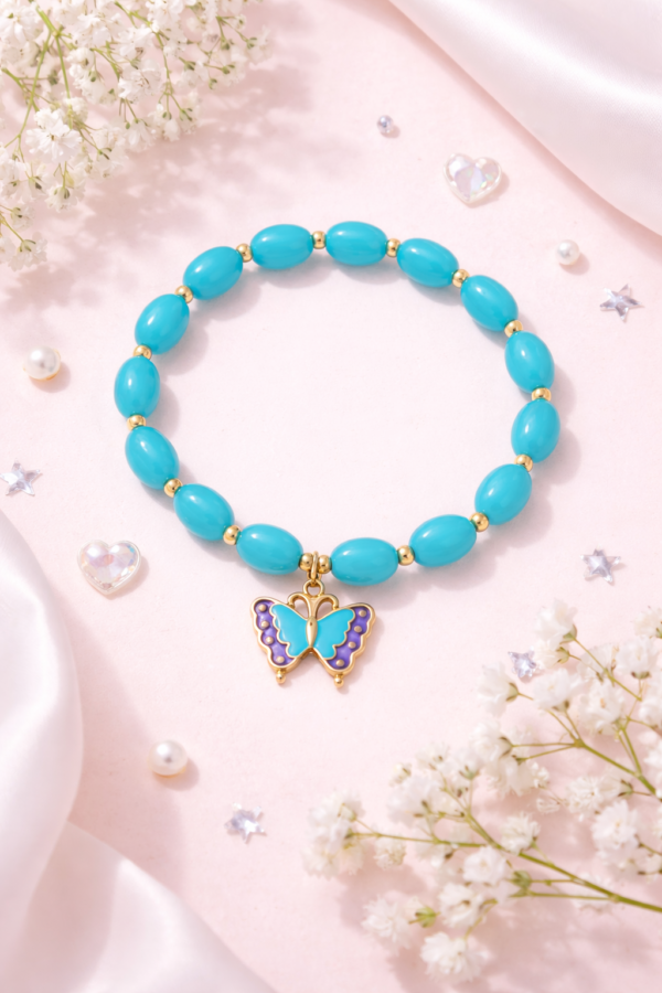Blue Butterfly Charm Beaded Bracelet for Women & Girls