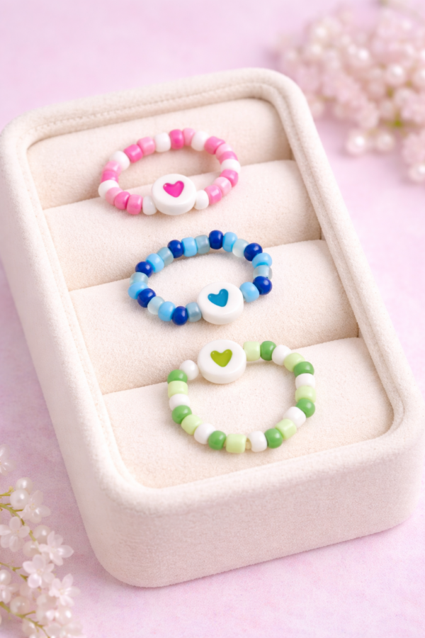 Cute Heart Beaded Rings Combo for Girls (Set of 3)