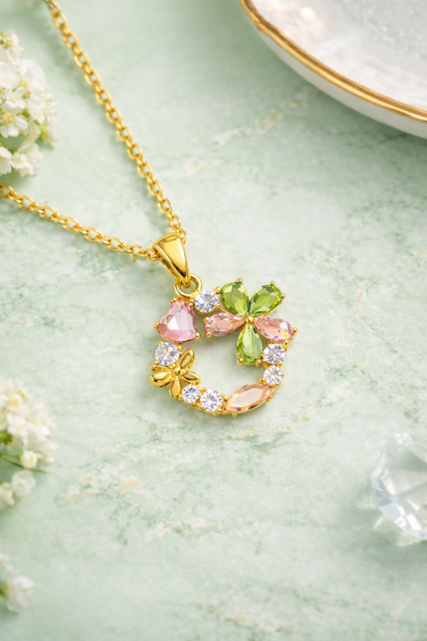 Gold Plated Floral Crystal Pendant Necklace for Women