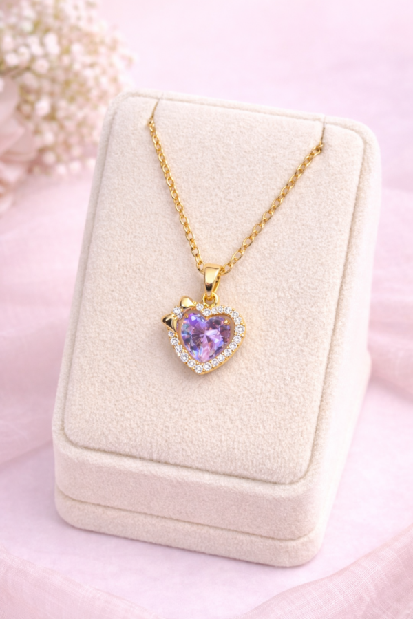 Gold Plated Heart Crystal Pendant Necklace with Zircon Stones for Women & Girls