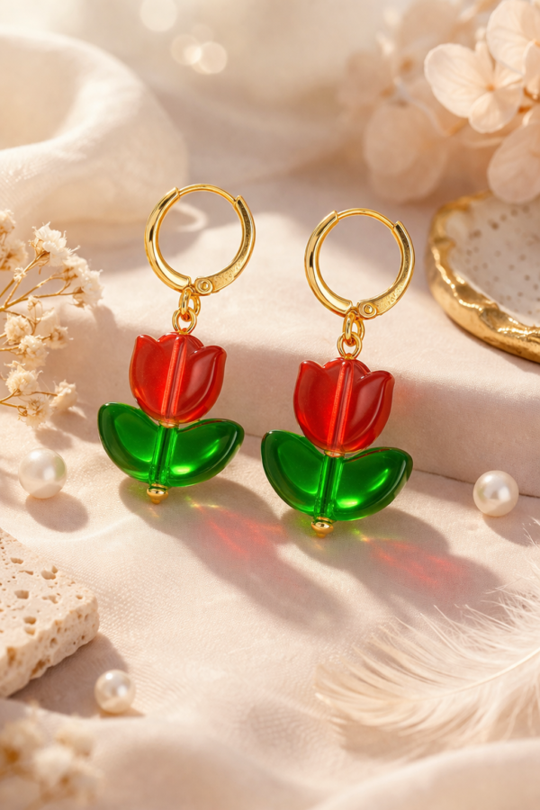 Cute Tulip Drop Earrings for Women – Gold Hoop Floral Earrings Aesthetic Korean Style Jewelry