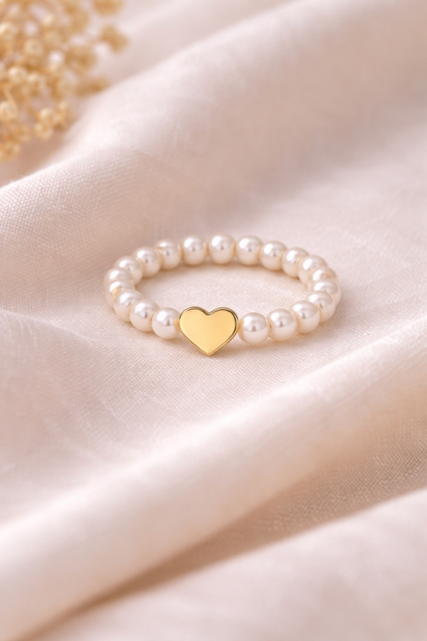 Amour Pearl Heart Ring – Minimal Gold Heart Beaded Ring