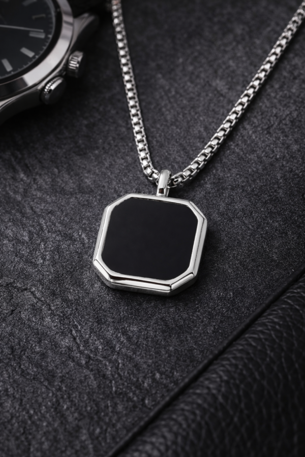 Midnight Edge Octagon Pendant Necklace for Men