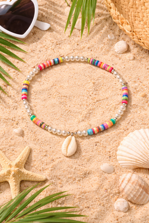 Coastal Candy Shell Anklet – Multicolor Beaded Pearl Beach Anklet for Women