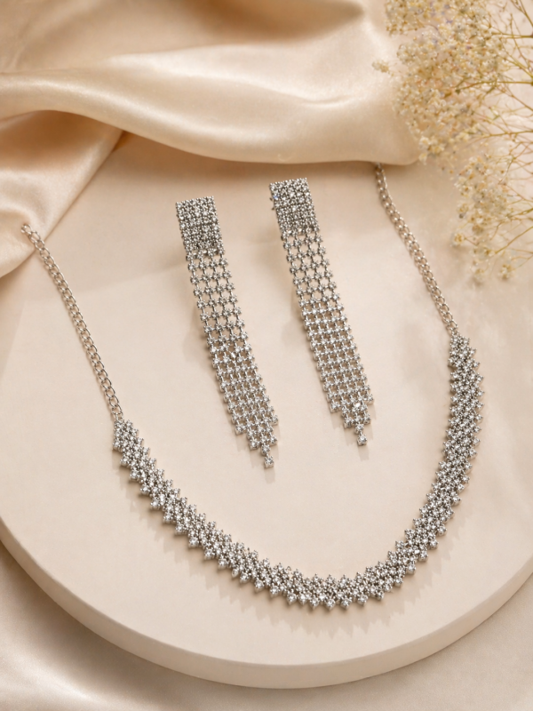 Silver Crystal Cascade Necklace & Earrings Set