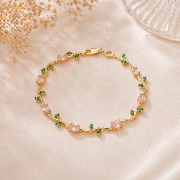 Gold Plated Pink Tulip Bracelet for Women