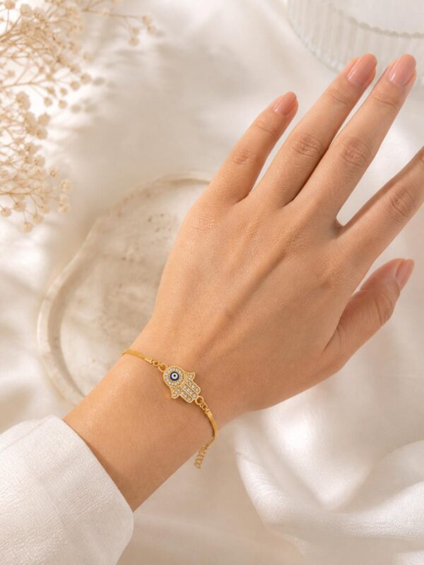 Evil Eye Hamsa Hand Bracelet for Women | Gold Anti Tarnish Stainless Steel Adjustable Bracelet